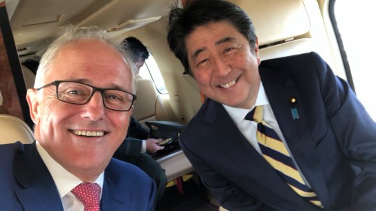 Malcolm Turnbull with Shinzo Abe in Japan on January 18, 2018.