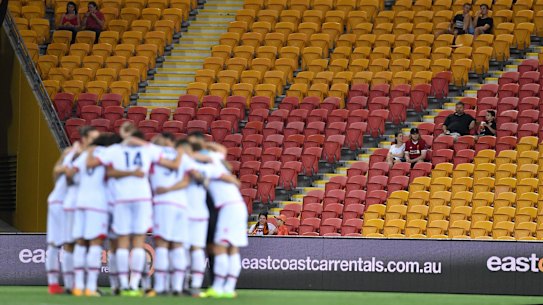 A near-empty stand for an A-League game at Suncorp Stadium in 2017.