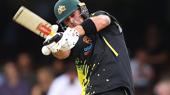 Ben McDermott takes the long handle to the Sri Lankan attack at the SCG on Friday night.