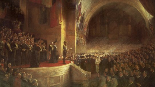 Our Federation does not have to remain set in stone ... Tom Roberts' Federation painting and the opening of the first Parliament of the Commonwealth by the future King George V on MAY 9,  1901.
