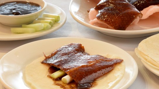 Good Food Chinese New Year: Peking duck and pancakes meal at Golden Century in Sydney. 6th Februrary 2015. Photo: Steven Siewert