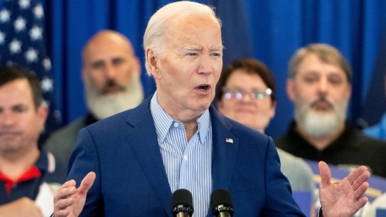 US President Joe Biden during a campaign event at United Steel Workers headquarters in Pittsburgh, Pennsylvania, US.