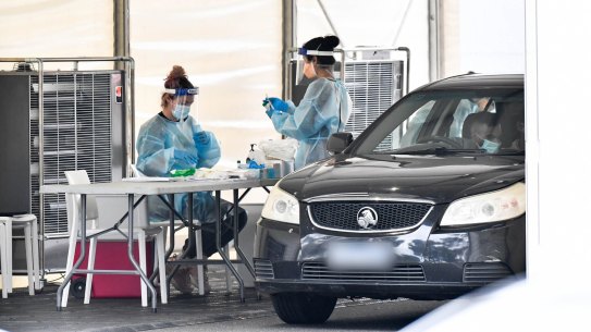 A drive-thru COVID-19 testing site in Melbourne.