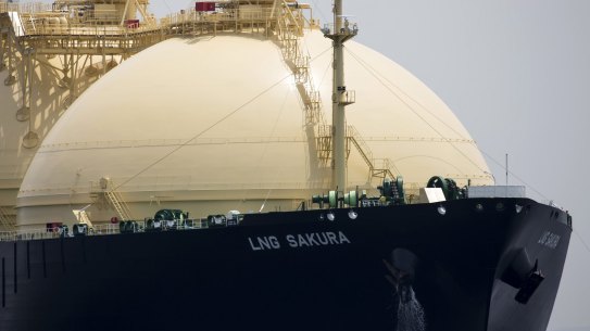 A Japanese LNG tanker arrives at a Tokyo Gas terminal in Yokohama.