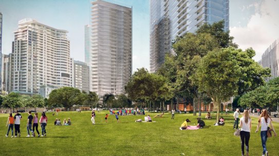 Hickson Park at Barangaroo will be one hectare of public parkland, similar in size to the renowned Bryant Park in front of the New York Public Library.