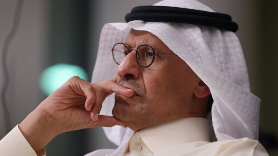 Abdulaziz bin Salman, Saudi Arabia’s energy minister, during a Bloomberg Television interview following the 33rd meeting of the Organization of Petroleum Exporting Countries (OPEC) and non-OPEC countries in Vienna, Austria, on Wednesday, Oct. 5, 2022. OPEC+ agreed to cut its collective output limit by 2 million barrels day as it seeks to halt a slide in oil prices caused by the weakening global economy. Photographer: Akos Stiller/Bloomberg