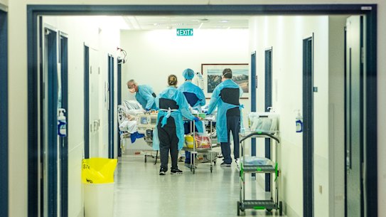 Austin Hospital staff tend to a patient.