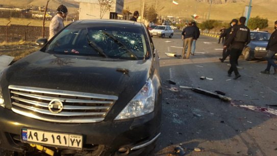 A photo, released by the semi-official Fars News Agency, shows the scene where Mohsen Fakhrizadeh was killed.