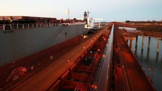 An iron ore carrier docked in Port Hedland. 