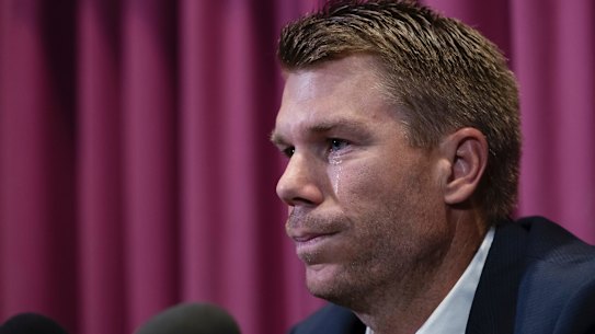 Former Australian Test Cricketer David Warner fronts the media at Moore Park on 31, March. 2018. Photo: Brook Mitchell