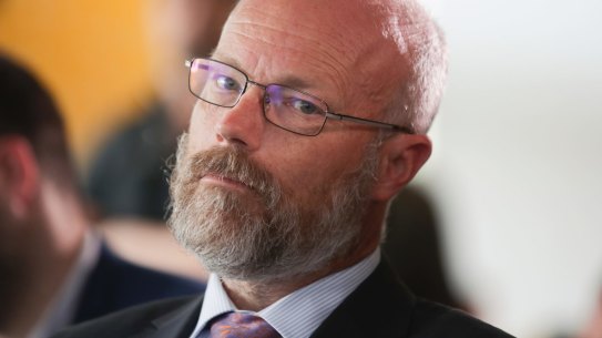 National Cyber Security Adviser Alastair MacGibbon during a cloud computing announcement on Microsoft Azure, at the Microsoft Canberra office on Tuesday 3 April 2018. fedpol Photo: Alex Ellinghausen