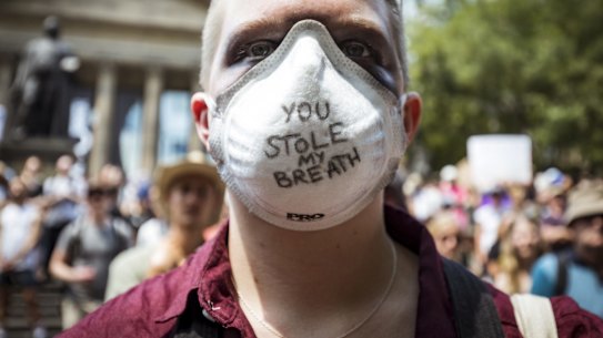 Protester Jess Armstrong at Melbourne rally for climate change action today.