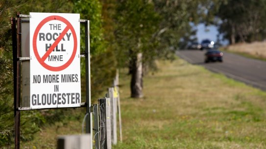 A protest sign in Forbesdale, near Gloucester, opposing the proposed Rocky Hill coal mine.