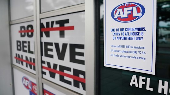 A general view is seen before an AFL press conference takes place at AFL House at Docklands in Melbourne, Wednesday, March 18, 2020. (AAP Image/Michael Dodge) NO ARCHIVING