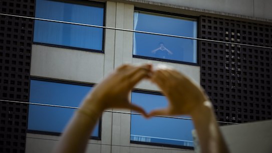 Protestors outside The Park Hotel in  Carlton earlier this year.