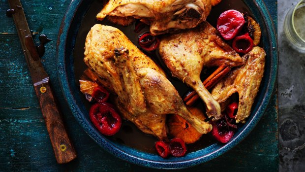 Kylie Kwong’s duck with native quandong and Davidson plum.