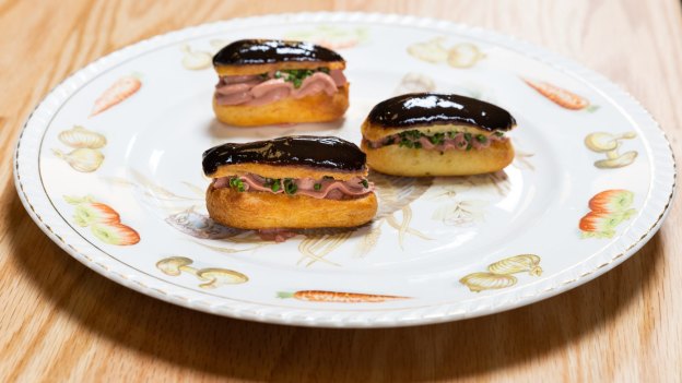 Chicken liver mousse eclairs ready for their close-up at Lilac.