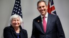 Treasurer Jim Chalmers with US Treasury Secretary Janet Yellen in Washington last month.