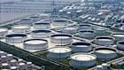 Oil storage tanks at a petrochemical production base on the outskirts of Shanghai.
