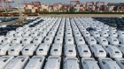 Geely’s electric vehicles bound for shipment to Europe at the Port of Taicang in China.