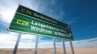 Sign leading to the Langer Heinrich mine in Namibia.