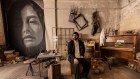 Artist Rone in his architectural intervention upstairs at Flinders Street Station. 