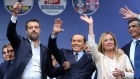 Matteo Salvini, from left, Silvio Berlusconi, and Giorgia Meloni, during a  final election campaign rally in Rome.