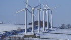 Wind turbines in fields at Royd Moor farm in Yorkshire.