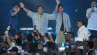 Prabowo Subianto and Gibran Rakabuming Raka declare victory in Jakarta.