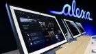 Tablets showcase Alexa+ software features during the unveiling event in New York.