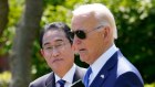 Fumio Kishida, Japan’s prime minister, left, and US President Joe Biden at a news conference during a state visit in Washington.