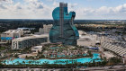 A guitar-shaped hotel tower anchors the remade and expanded Seminole Hard Rock Hotel and Casino near Hollywood, Florida.