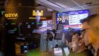 Traders watch Fed chairman Jerome Powell’s press conference in Washington.