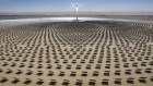 A molten salt tower solar thermal power station in Jiuquan, China.