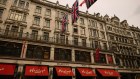 British union flags outside Hamleys toy store on Regent Street, owned by the Crown Estate.