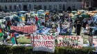 Pro-Palestinian demonstrators at an encampment at Columbia University on April 22.