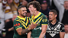  Jack Bostock of Australia celebrates with Latrell Mitchell.