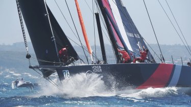 Under repair: Scallywag at the start of the Sydney to Hobart race, before it sustained damage.
