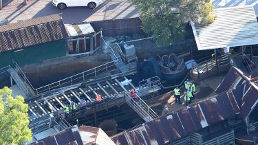 The accident scene at Dreamworld on the day of the tragedy.