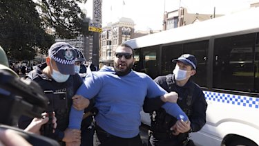 An anti-lockdown protest at Victoria Park on Broadway, Sydney, on August 20.