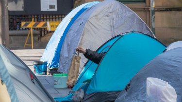 The "tent city" in Martin Place -  which was erected by rough sleepers in 2017 and later dismantled - sparked a standoff between the state government and the City of Sydney.
