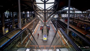 Near empty Southern Cross Station during what would normally be morning peak hour on Monday April 6, 2020. 