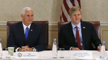 US Vice President Mike Pence, left, with his Chief of Staff Nick Ayers in Georgia last year. Ayers said he is also leaving the White House.