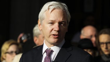 Assange makes a statement outside the High Court in London in February 2016, when he had already spent three years  holed up in the Ecuadorian Embassy. 