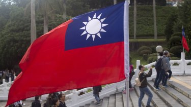 Cross-strait propaganda has a long history: A Taiwan flag stands at the National Palace Museum in Taipei, Taiwan.