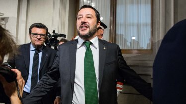 The rise of anti-migration populists like Italy's Matteo Salvini, centre, and the budget crisis in Rome, are seen by the EU as existential challenges. 