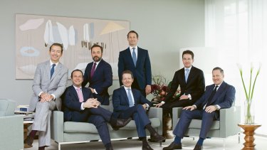 Pictet’s partners today (left to right): , Rémy Best, Laurent Ramsey, Bertrand Demole, Renaud de Planta, Marc Pictet, Sébastien Eisinger and Boris Collardi. 
