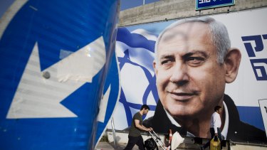 A billboard showing Israel's Prime Minister Benjamin Netanyahu in Tel Aviv.