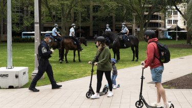 Police patrolling Sydneyâs Hyde Park on Saturday. 
