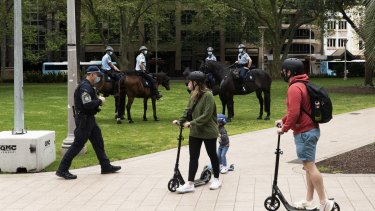 Police patrolling Sydneyâ€™s Hyde Park on Saturday. 